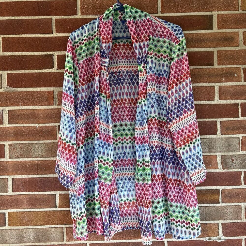 Vicki Wayne Colorful Spot Geo Pattern Open Front Kimono Shrug 20W A1484